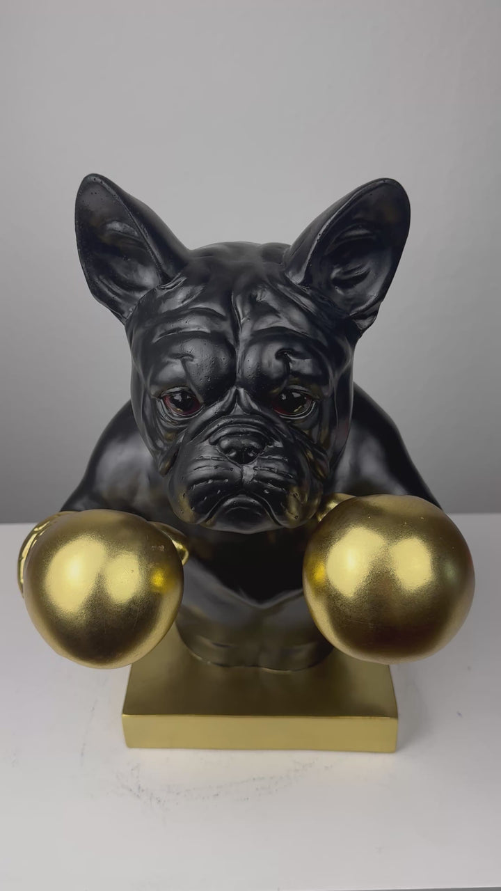 Estatua de Bulldog Boxeador (Pop Art Negro y Dorado)
