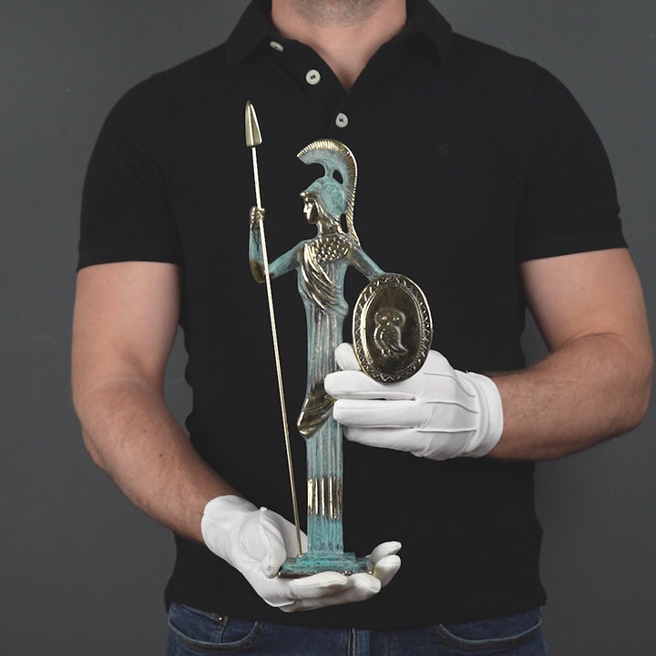 Estatua de Atenea con lanza y escudo (Escultura de latón)