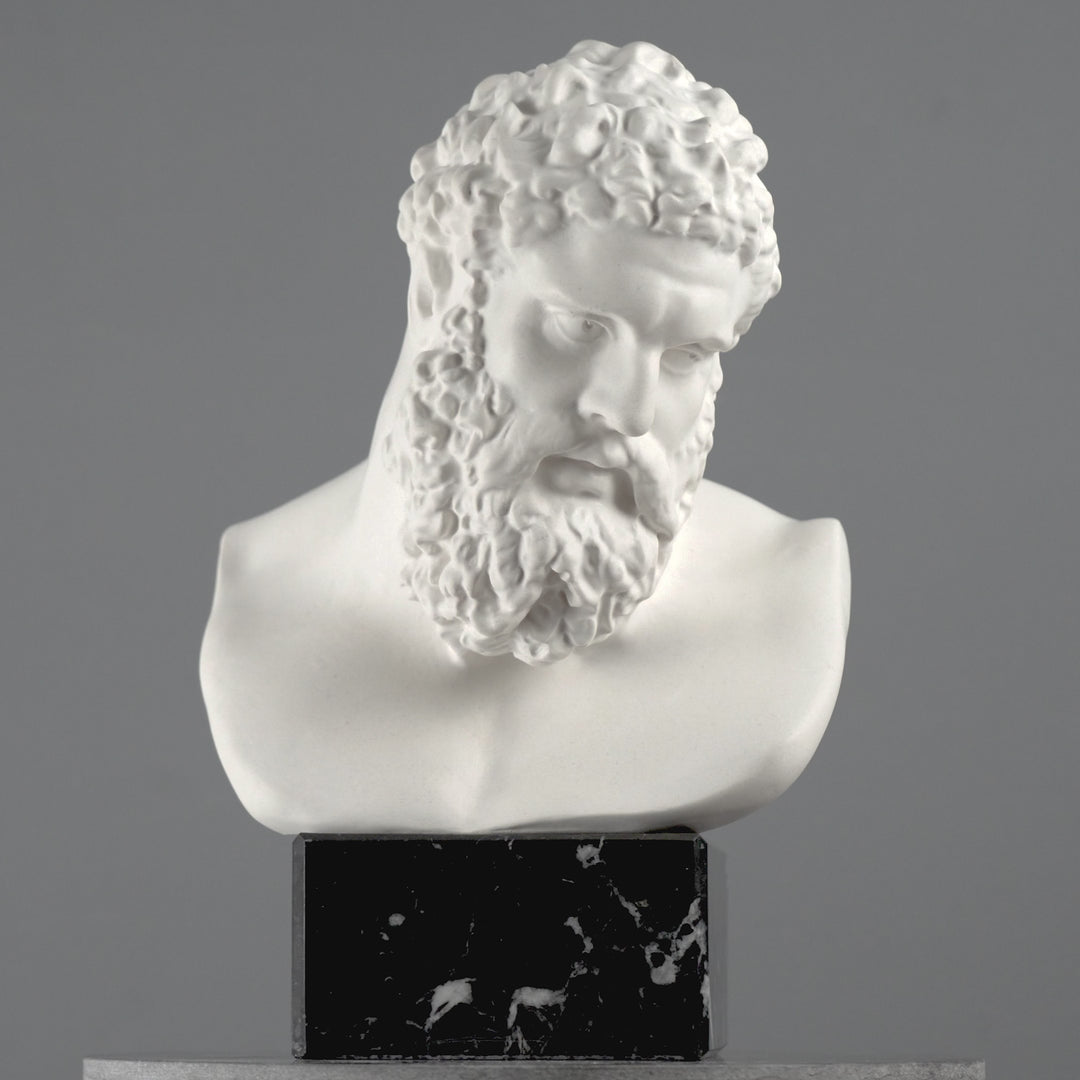 Busto De Hércules Sobre Base De Mármol Negro – Héroe Griego