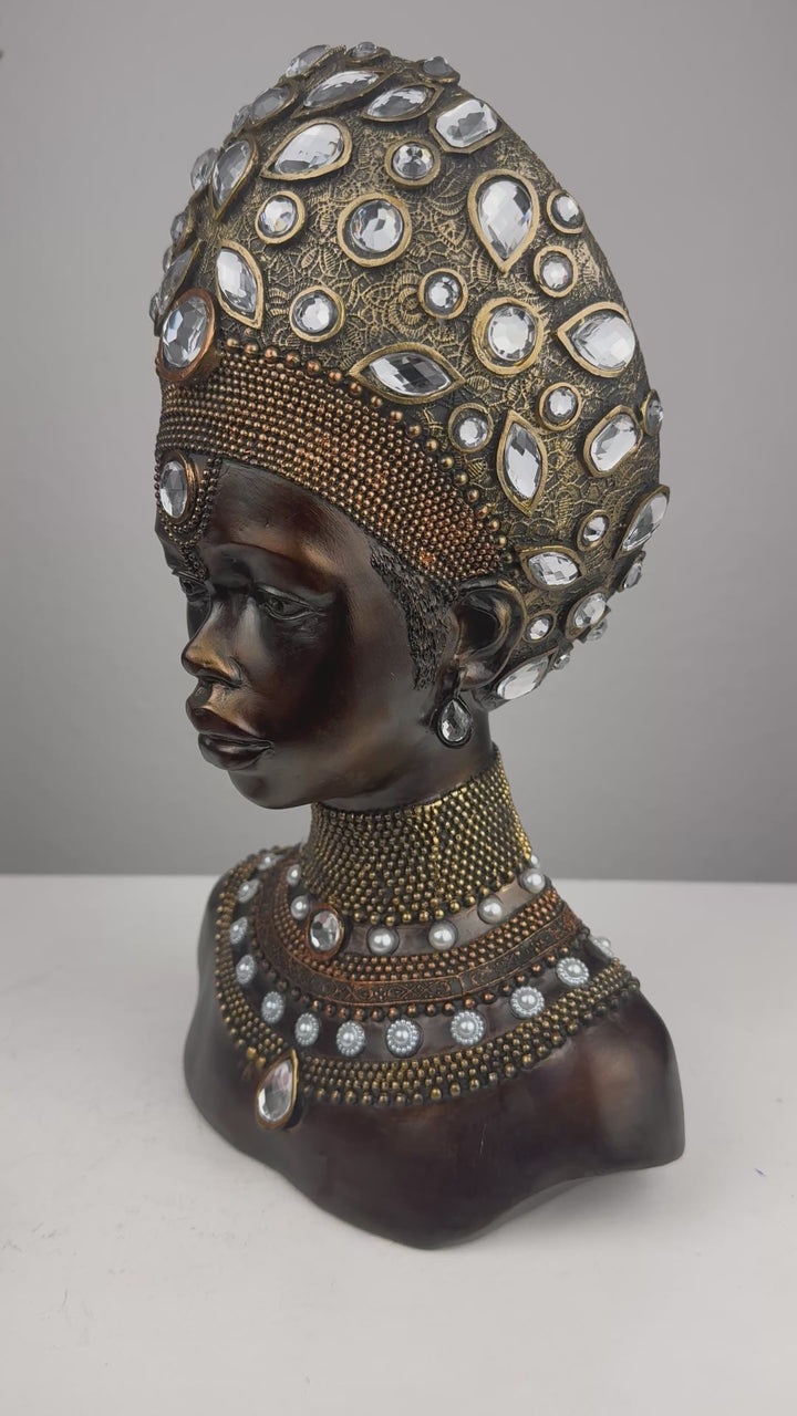 Busto de Reina Africana Majestuosa (Acabado en Bronce)