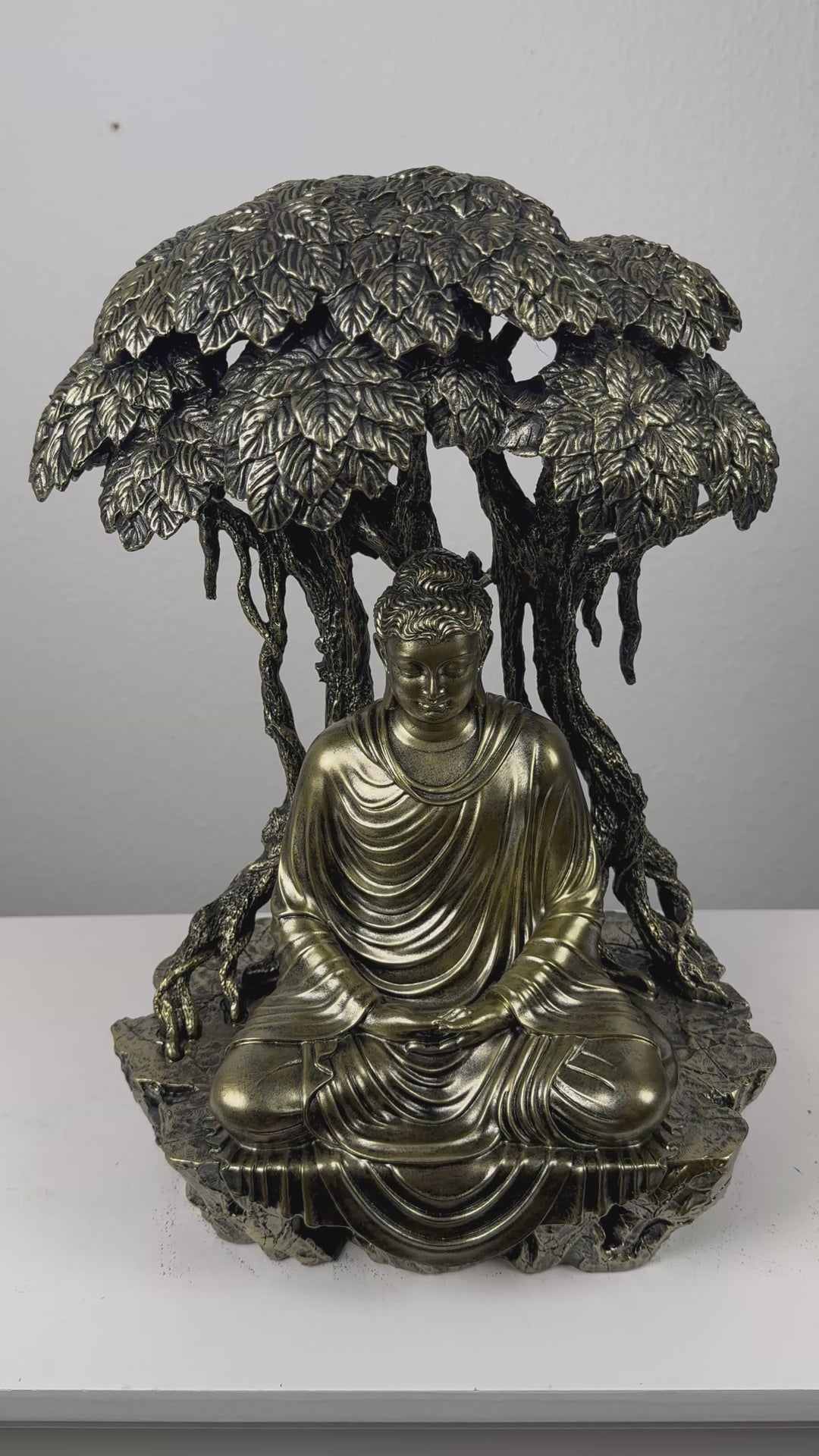 Estatua de Buda bajo el Árbol Bodhi (Acabado en Bronce)