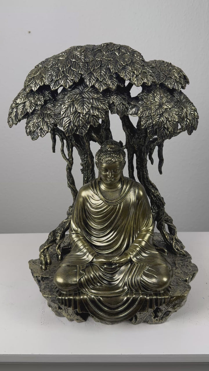 Estatua de Buda bajo el Árbol Bodhi (Acabado en Bronce)