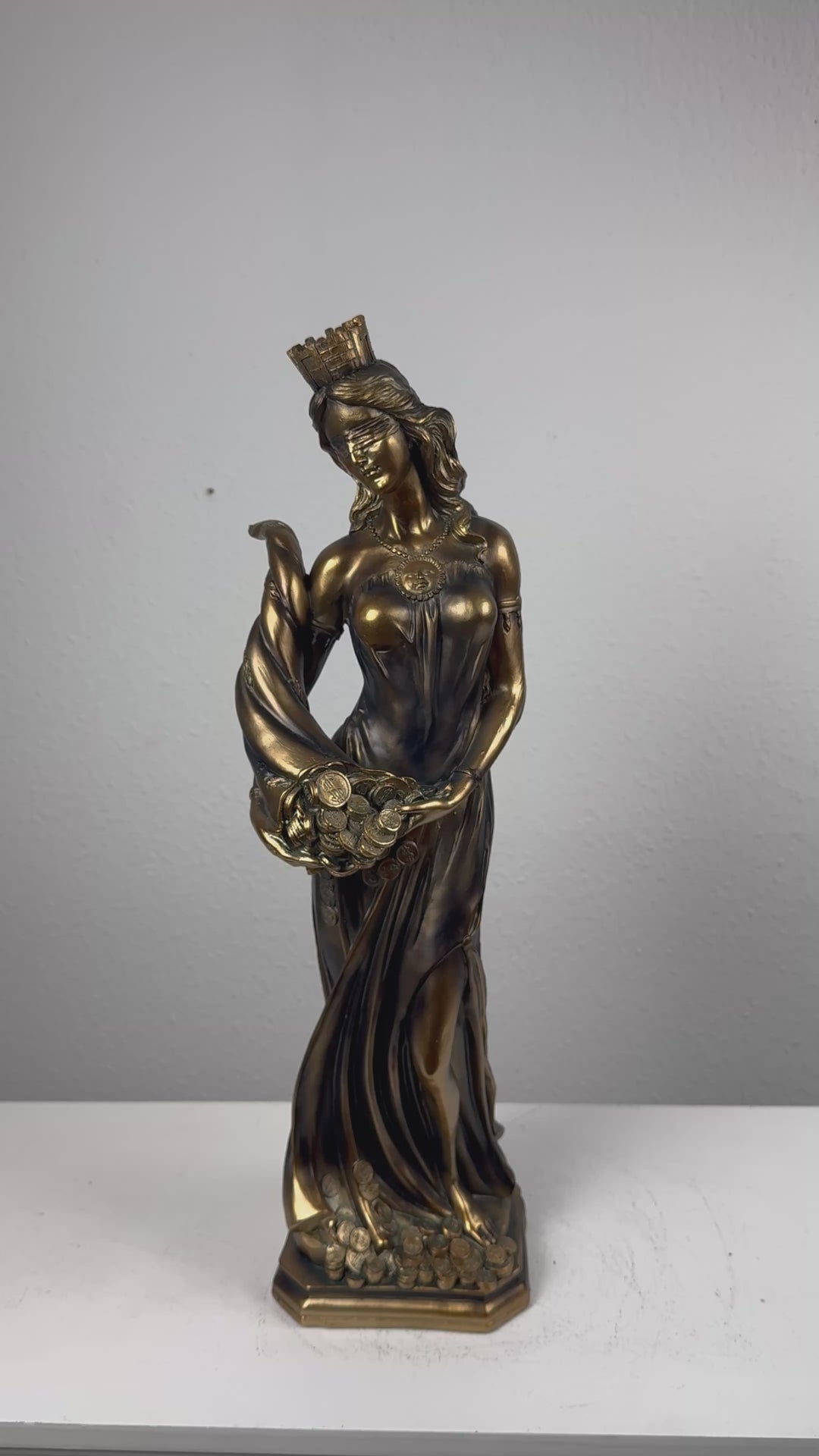 Estatua de la Dama Fortuna – Diosa Griega de la Suerte (Grande, Acabado Latón Oscuro)